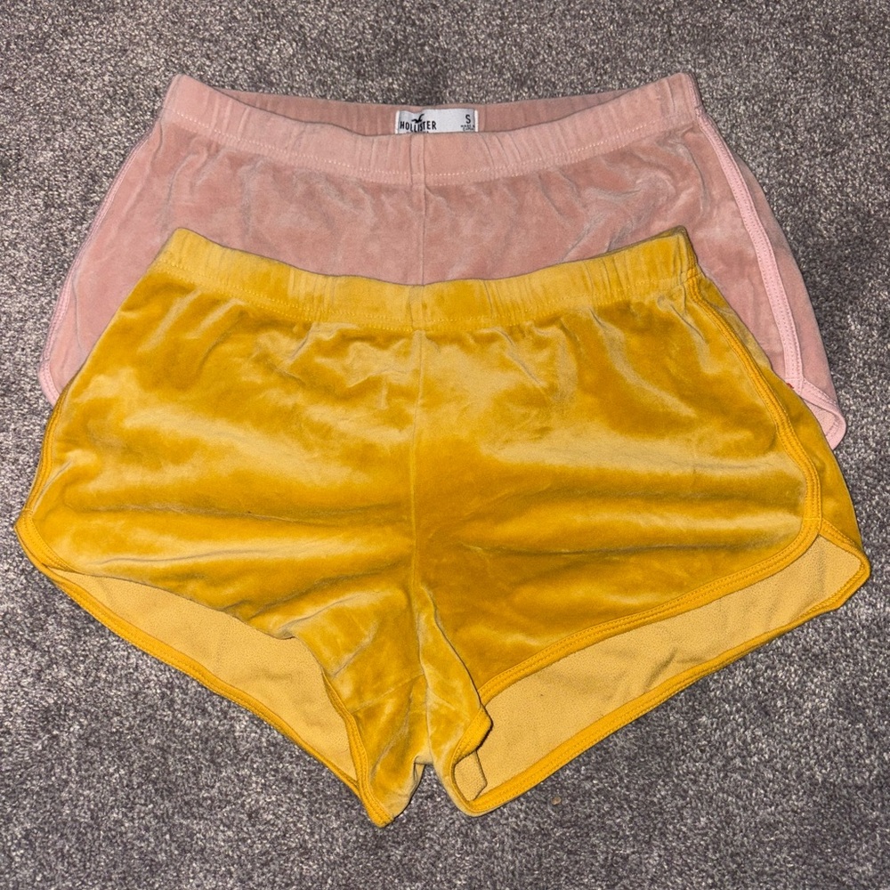 Hollister Women's Velvet Shorts - Pink and Yellow